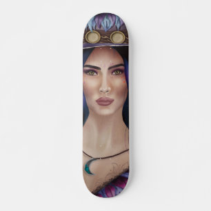 Skateboard Portrait aquarelle d'une femme inspirée du Steampu