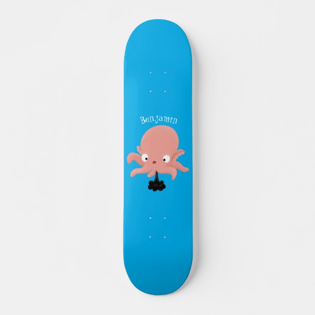 Skateboard Poulpe bébé rose mignon dessin animé humour (Devant)