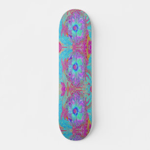 Skateboard Psychedelic Retro Rainbow Blue Hibiscus