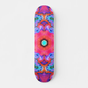 Skateboard Psychédélique Hippie Fleur rose bleu et orange