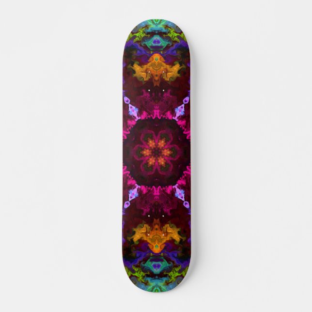 Skateboard Psychédélique Mandala Fleur violet orange et vert (Devant)