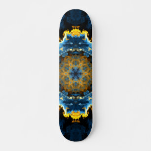 Skateboard Psychédélique Mandala Flower bleu jaune et orange