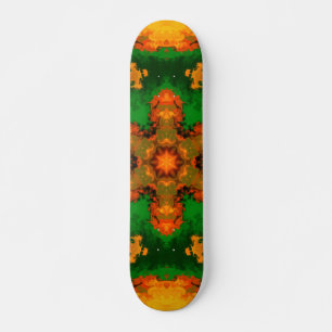 Skateboard Psychédélique Mandala Flower vert orange et jaune