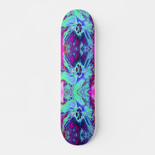 Skateboard Psychédélique rétro vert et bleu Hibiscus Flower