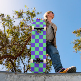 Skateboard Purple and Green Checkerboard Pattern