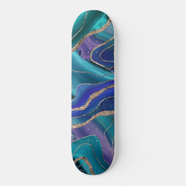 Skateboard Purple Turquoise Galaxy Nebula Agate No. 1 Parties (Recto)