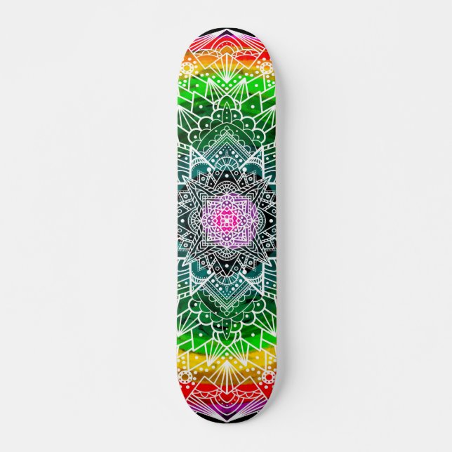Skateboard Rainbow Mandala coloré (Devant)