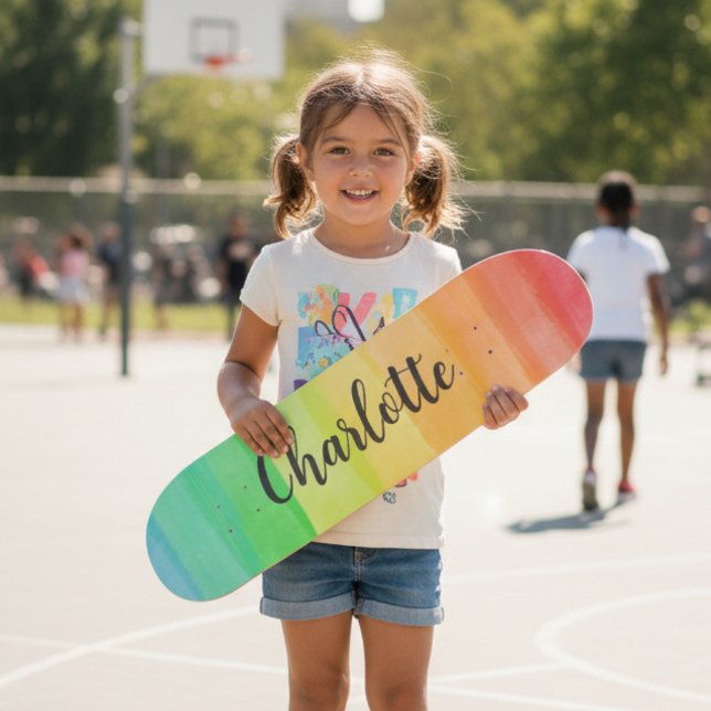 Skateboard Rainbow Stripes Custom Personalized Name (Créateur téléchargé)