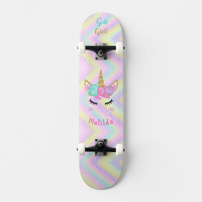 Skateboard Rainbow Unicorn Girl (Recto)