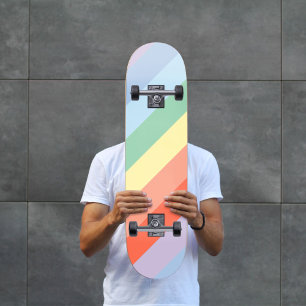 Skateboard Rayures diagonales Pastel Rainbow