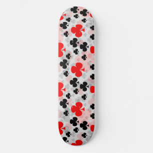 Skateboard Red Black Clover Club Design Motif Abstrait