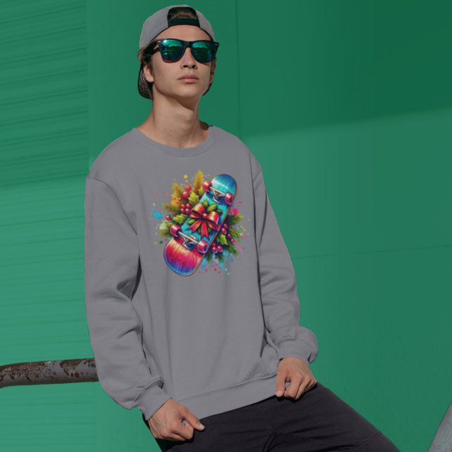 Skateboard Red Bow Pine Branches Sweatshirt (Von Creator hochgeladen)