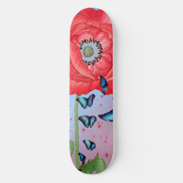 SKATEBOARD RED POPPIES UND BLAUE BUTTERFLIS