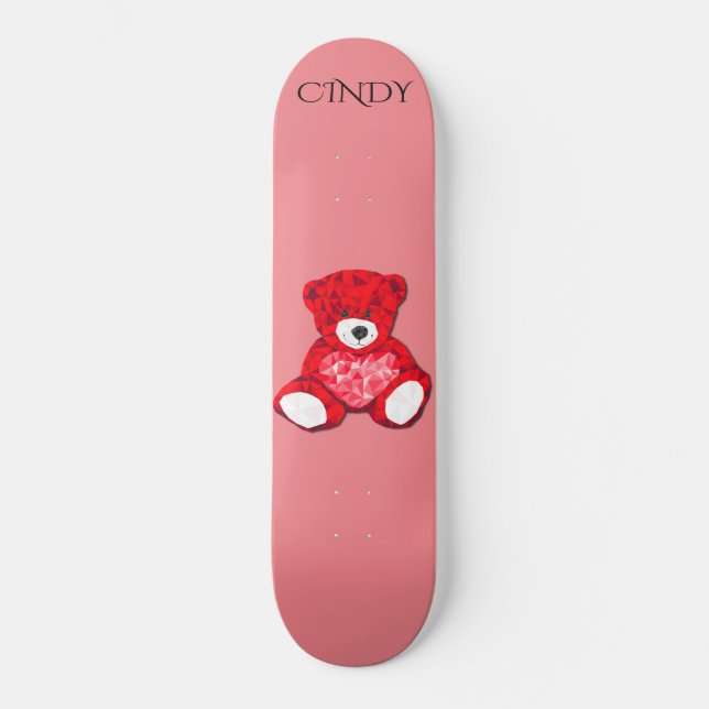 Skateboard Red teddy bear skateboard, custom name (Recto)