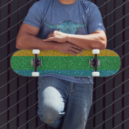 Skateboard Regard Étincelant Or Vert et Bleu Unisexe