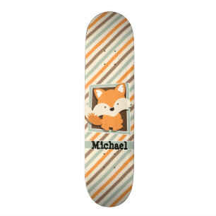 Skateboard Renard boisé; Vert sage, Orange, Brown rayures