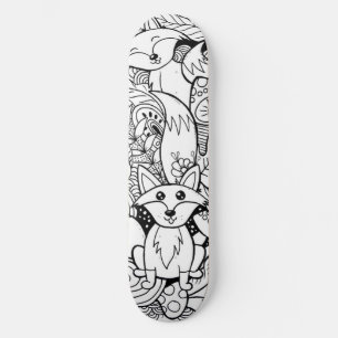 Skateboard Renard Minimaliste Noir et Blanc