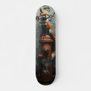 Skateboard Renard urbain sur coupe-feu - Gritty Street Art