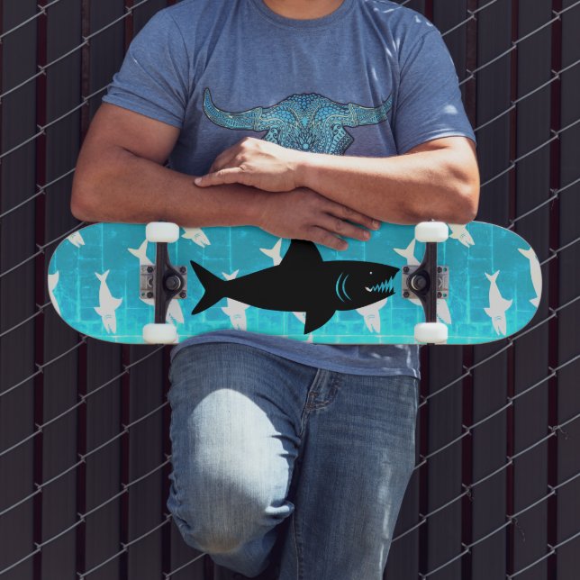 Skateboard requin noir gris Motif bleu Arrière - plan (Extérieur 3)