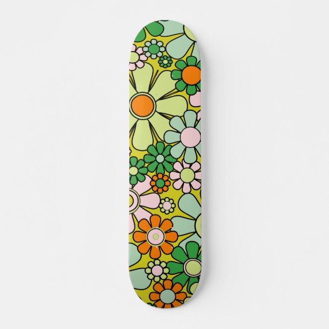 Skateboard Retro 60s les années 70 Fleurs Printemps vert fleu (Devant)