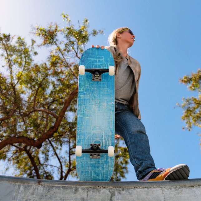 Skateboard Retro Blueprint Skboard Art (Extérieur 1)