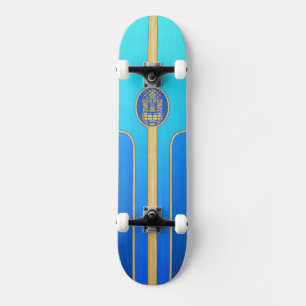 Skateboard Rétro planche de surf bleue de Tiki