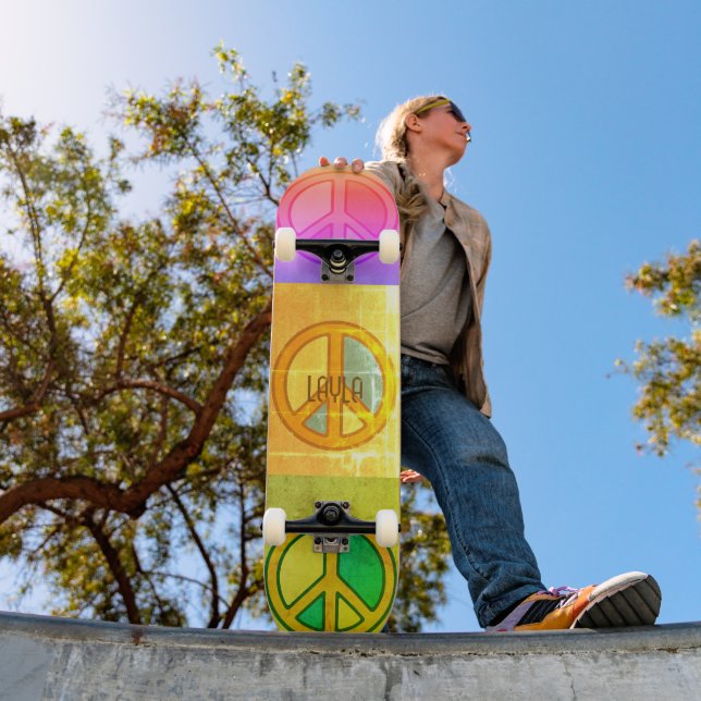 Skateboard Retro Psychedelic Colorful Peace Signs Unisex  (Extérieur 1)