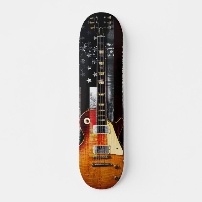 Skateboard RETRO ROCK American Flag Guitare électrique (Devant)