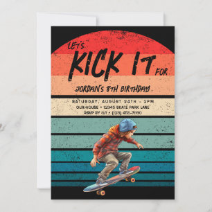 Skateboard Retro Sunset Foto Boys Geburtstagsparty Einladung