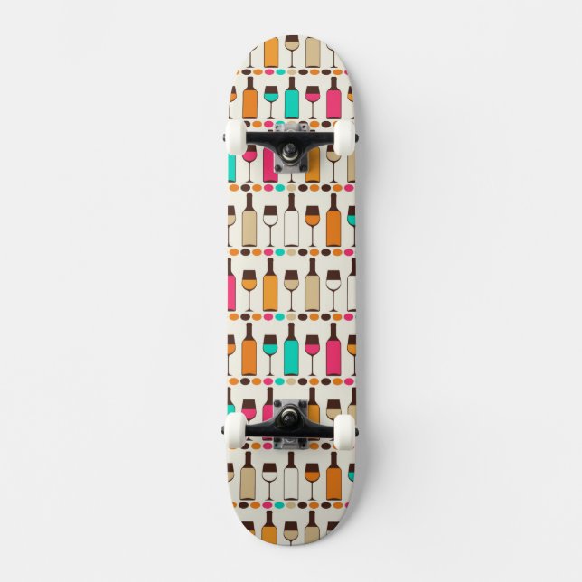Skateboard Rétros bouteilles et verres de vin (Recto)