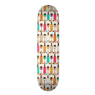 Skateboard Rétros bouteilles et verres de vin