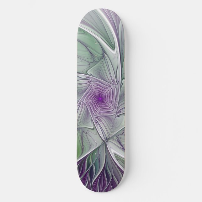 Skateboard Rêve de fleurs, Abstrait violet vert Fractal Art (Recto)