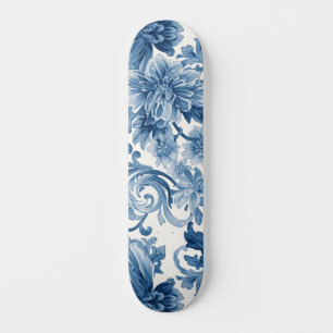 Skateboard Rêves bleus Chinoiserie Florale Aquarelle