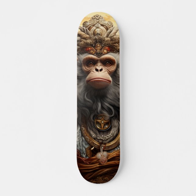 Skateboard Rey Mono Chino con Mirada Seria Decisiva (Devant)