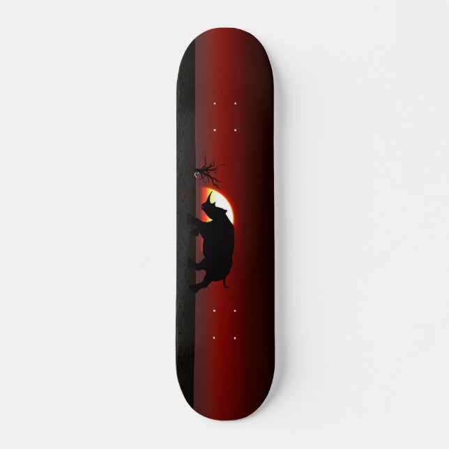 Skateboard Rhinocéros et lever de soleil rouge (Devant)