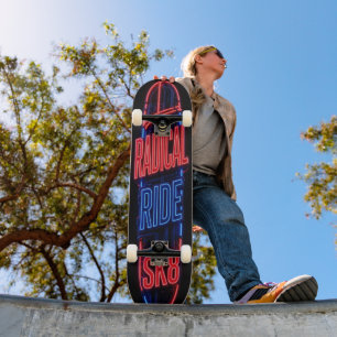 Skateboard RIDE RADICAL SK8 - Bleu foncé et Super Rouge vif