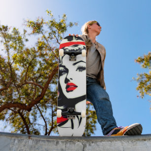 Skateboard Ride the Artistic Vibe : Cute Pop Art Girl