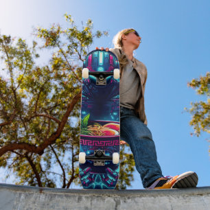 Skateboard Robot Cyberpunk Futuriste Neon Nourriture Ramen