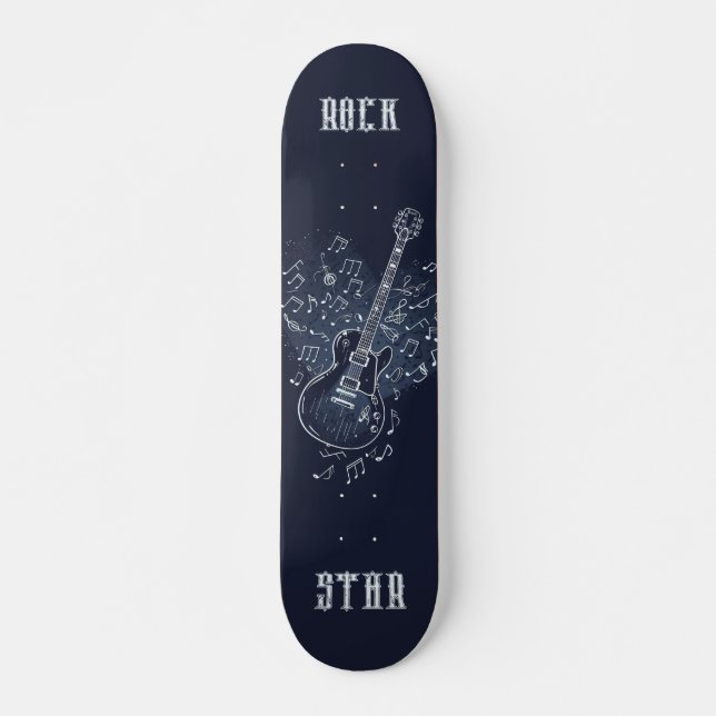 Skateboard Rock Star Blue Guitare et notes musicales (Devant)