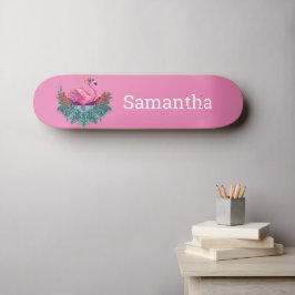 Skateboard Rosa Glitzer Flamingo