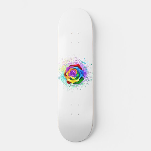 Skateboard Rose arc-en-ciel coloré (Recto)