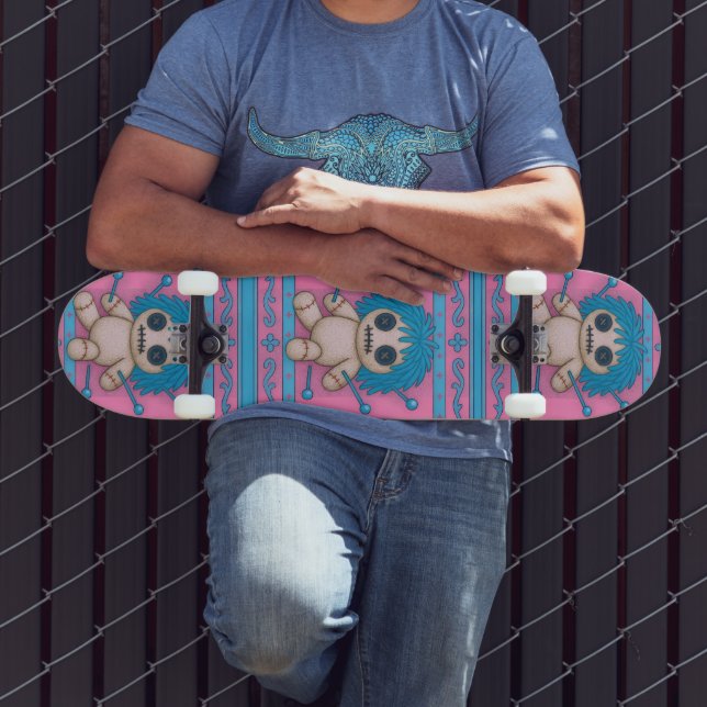 Skateboard Rose + bleu turquoise Poupée vaudou (Extérieur 3)
