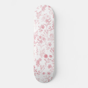 Skateboard Rose botanique Fleurs d'or Motif blanc