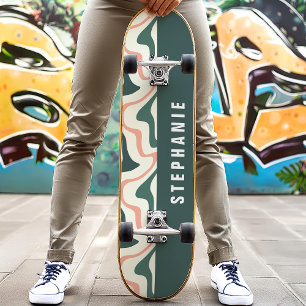 Skateboard Rose Et Vert Rétro Moderne Marbre Abstrait Swirl