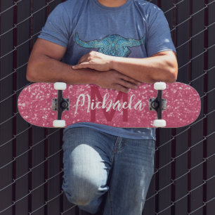 Skateboard Rose faux pailleté rose clair Monogramme