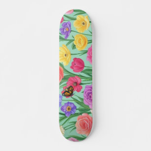 Skateboard Rose florale colorée/printemps