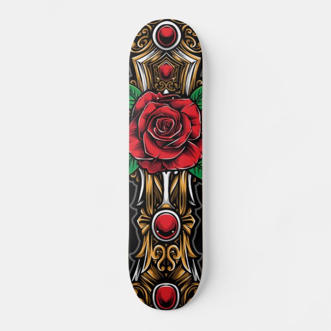 Skateboard Rose rouge et rubys (Recto)