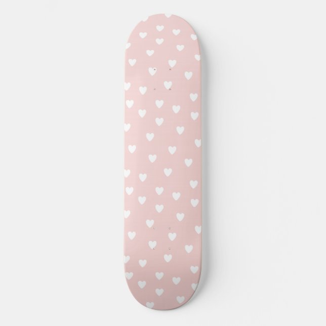 Skateboard Rose roux avec Coeurs blancs Filles (Recto)