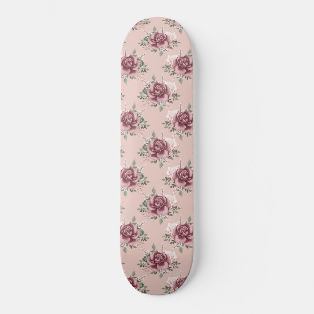 Skateboard Rose rustique rose rose or vert bohème floral (Recto)