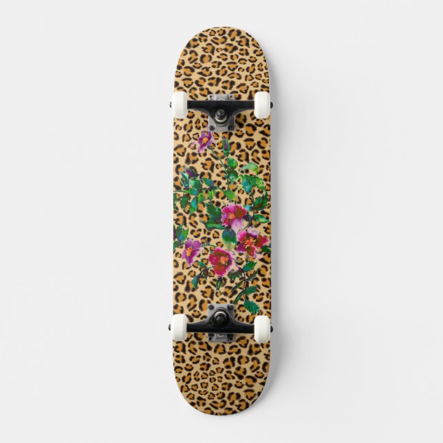 SKATEBOARD ROSE VINTAGE - EMPREINTE DE LÉOPARD (Recto)